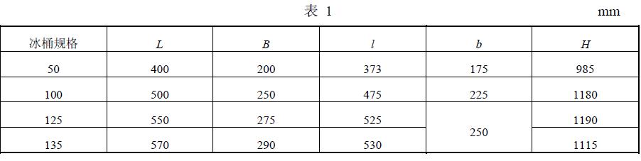 制冰桶的形状及基本尺寸见图 1 及表1